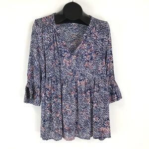 Motherhood Maternity Floral Tie Sleeve Babydoll Blouse Women’s Medium V-Neck